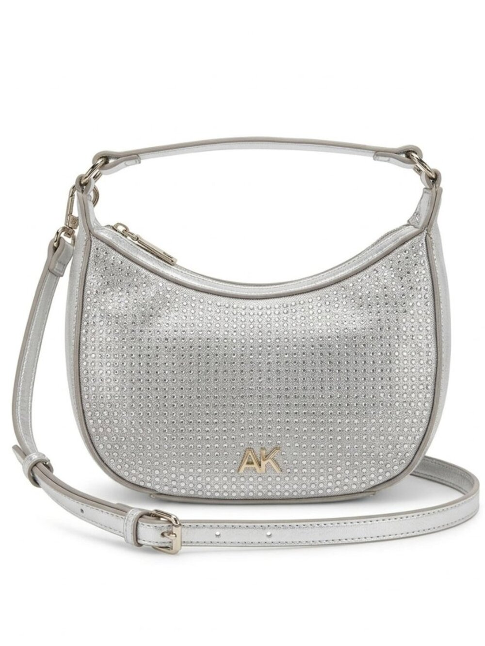 Anne Klein Silver Rhinestone Mini Crescent Shoulder Bag Crossbody AK Sparkle